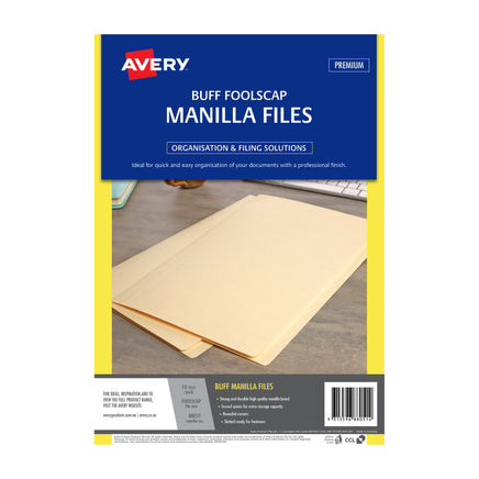 1 x Genuine Avery Manilla AV88051 Folder Buff Foolscap 355mm x 241mm - Pack of 10