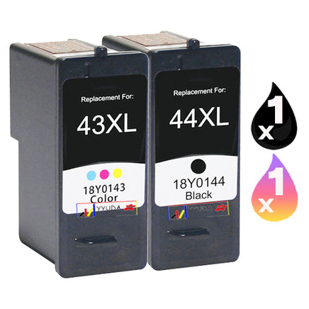 2 x Compatible Lexmark 44XL + 43XL Ink Cartridge 18Y0144A + 18Y0143A