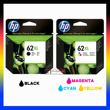 2 x Genuine HP 62XL High Yield Ink Cartridge C2P05AA + C2P07AA