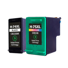 2 x Compatible HP 74XL + HP 75XL Inkjet Cartridge CB336WA + CB338WA (1BK 1CL)