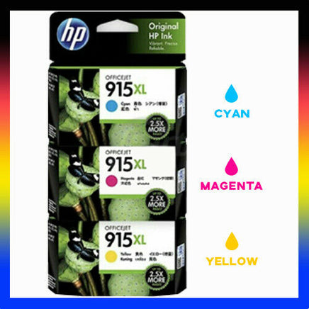 3 x Genuine HP 915XL CMY Colour Ink Cartridge 3YM19AA - 3YM21AA