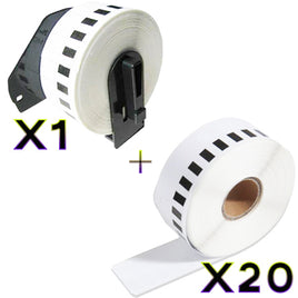 (1 + 20) Compatible Brother DK22210 Black Text on White Paper Label Roll 29mm x 30.48mm