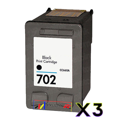 3 x Compatible HP 702 Black Inkjet Cartridge CC660AA