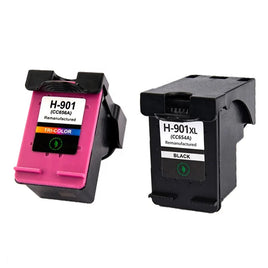 2 x Compatible HP 901XL Black + HP 901 Colour Inkjet Cartridge CC654AA + CC656AA [1BK 1CL]